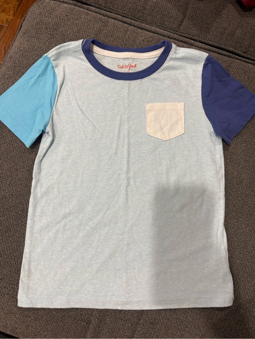 Cat & Jack Light Blue Tee with Navy Trim and Two-Tone Sleeves